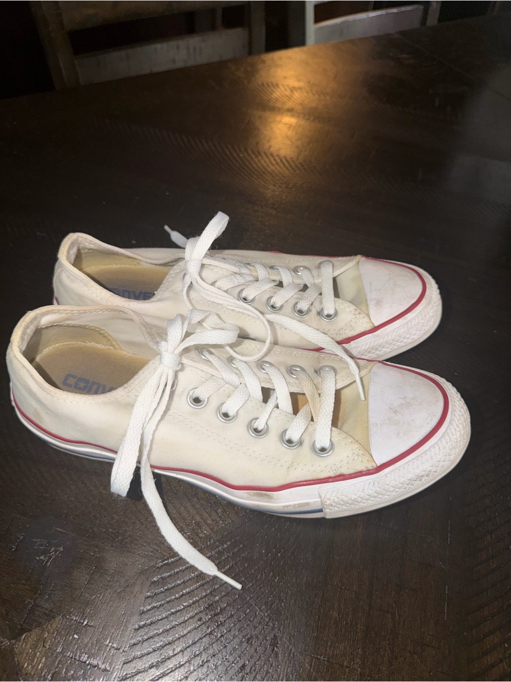 Converse Kids White Low Top Sneakers with Red Stripe